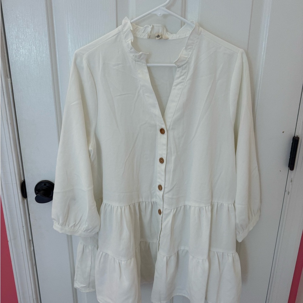 Entro White Button-Down Ruffle Blouse - image 2